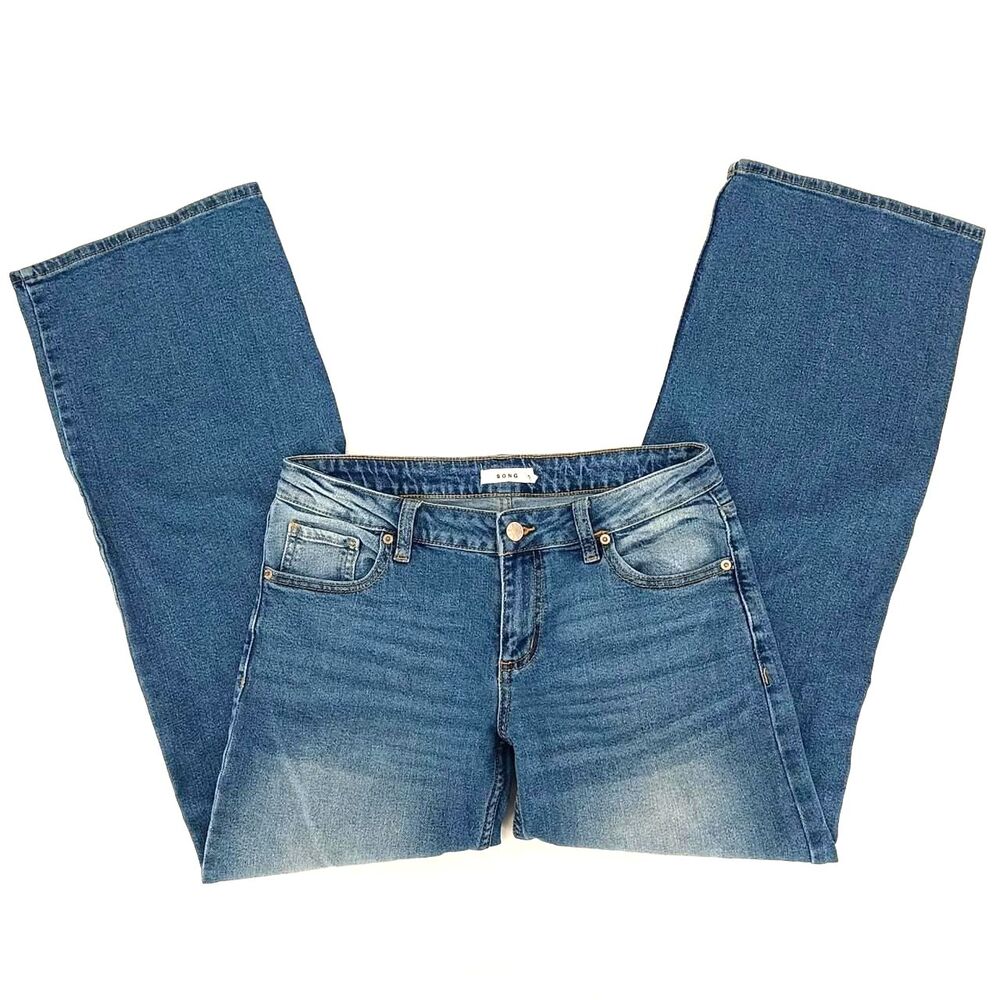 S.O.N.G. Y2K Relaxed Wide Leg Jeans 5/27 Mid Rise Retro Blue Wash